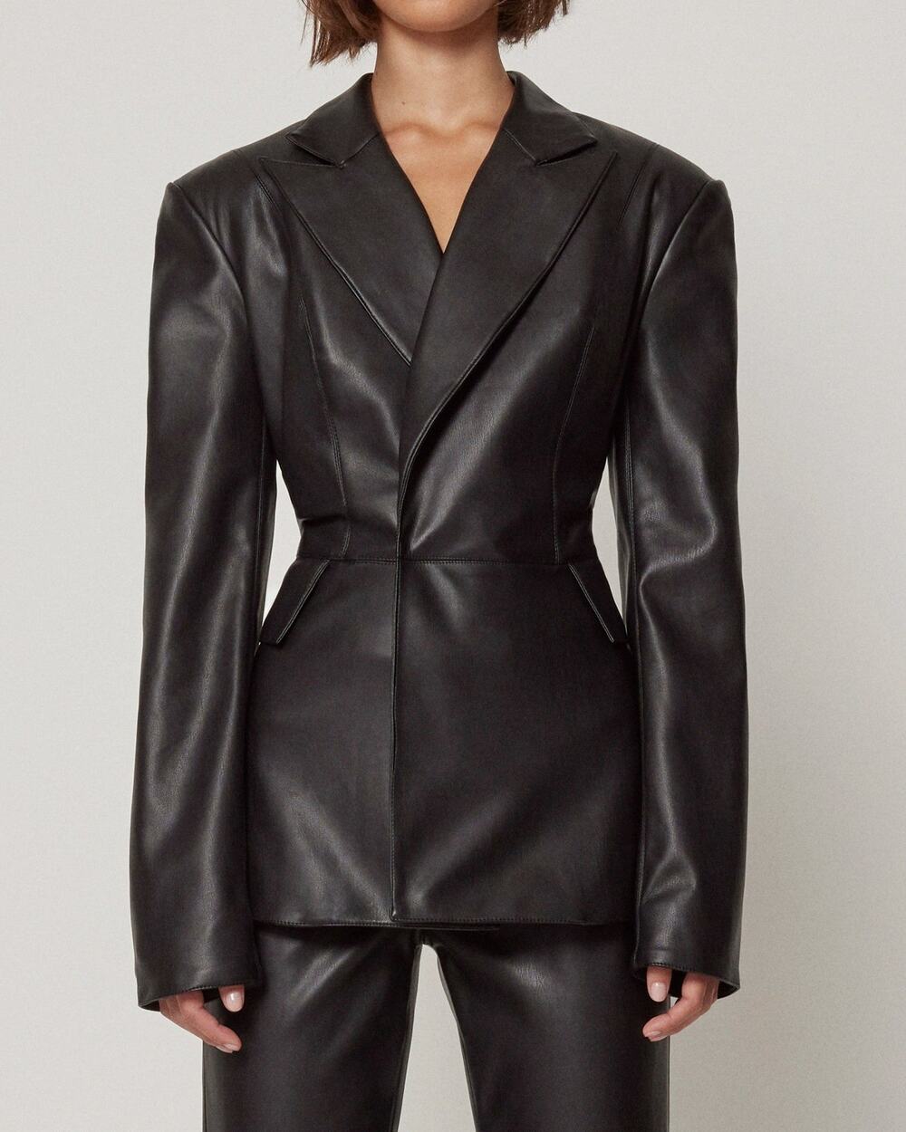 Khy Faux Leather Blazer Black - XXS